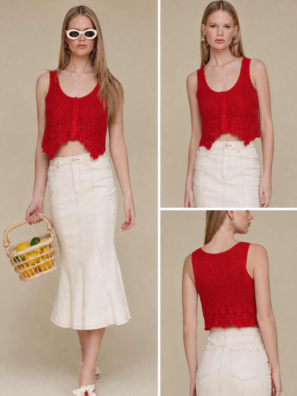 Avec Les Filles Crochet Knit Tank
